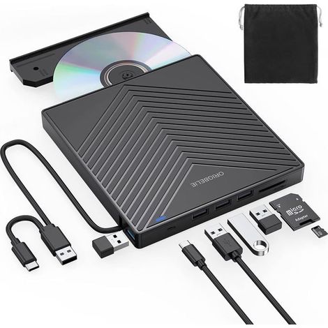 Lecteur CD DVD Externe pour PC,USB 3.0 et Type-C CD/DVD +/-RW Graveur Enregistreur,Mince Graveur DVD Externe pour PC Laptop (1/5)