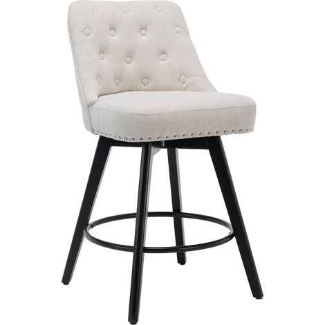 Tabourets Bar Pivotants 66cm, Tissu Lin, Dossier, Lot 2 Blanc Cassé (1/5)