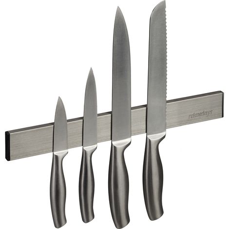 Relaxdays Barra Magnetica Portacoltelli in Acciaio Inox, Autoadesiva, Asta Lunga 30 cm, Guida a Parete, Argento Nero