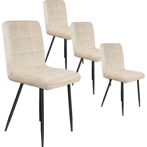 Juego de 4 Sillas Sillas de Comedor, Sillas de Cocina Tapizadas con Patas de Metal, Diseño a Cuadros - Beige (1/5)