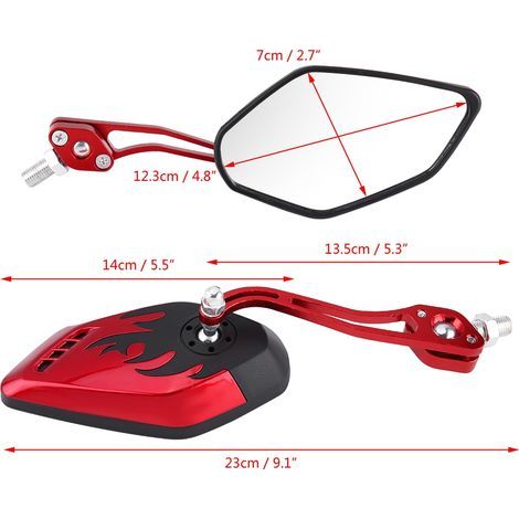 Paar universelle Motorrad- und Roller-Rückspiegel, rotes Flammenmuster, 8 mm und 10 mm, Aluminium (1/5)