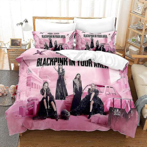 B01 Parure de lit imprimée 3D Blackpink (housse de couette, taie d'oreiller) - Cadeau pour enfants (1/3)