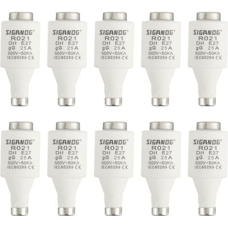 25A DII E27 R021 Spiral Ceramic Fuses 500VAC Diazed Fuse Links for Cable and Line Protection (Pack of 10) (1/4)