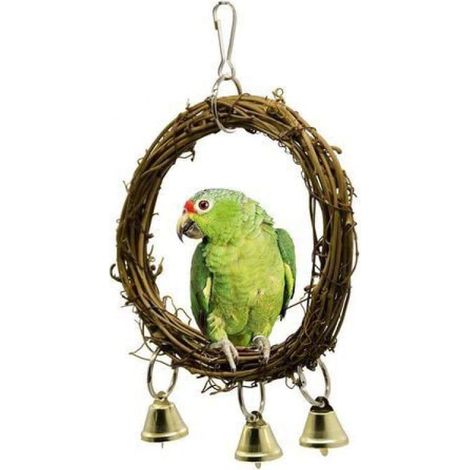 Mangeoire annulaire en osier - Pour perruches ou cacatoès - Panier tressé très spécial, jouet à suspendre pour cage à oiseaux (1/4)