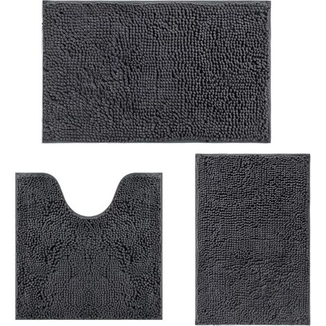 Set De 3 Tapis De Bain, Chenille Ultra Doux, Absorbant, Antidérapant, Pour Salle De Bain (1/5)