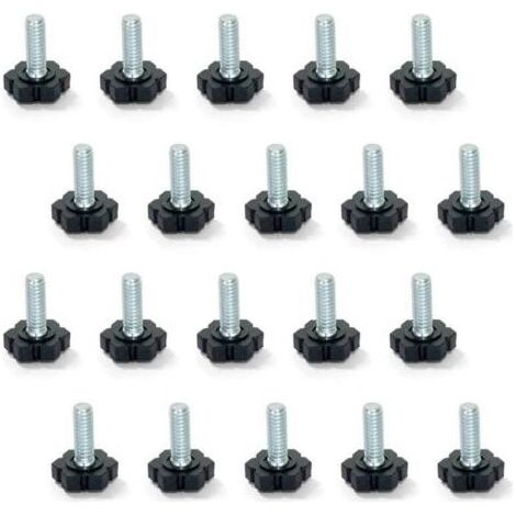 Pieds de nivellement pour meubles – Lot de 20 – Tige filetée M6x30mm – Base hexagonale en plastique noir pour réglage précis (1/5)