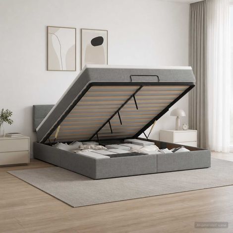 Lit coffre avec matelas et LED Gris foncé 140 x 190 cm Tissu (1/5)