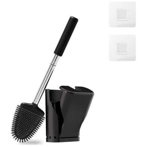 Brosse WC Silicone Noire Avec Support Mural Fonction Turbo Dry Antibactérien Ouverture Fermeture