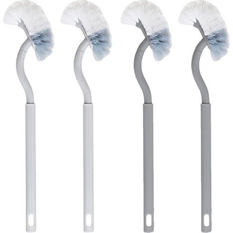 4 Pièces Brosse de Toilette Courbée Double Face avec Manche Allongé pour Nettoyage Approfondi et Désinfection (1/4)