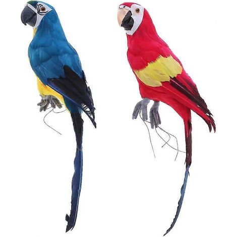 Lot de 2 figurines de perroquets artificiels, artisanat créatif, pour la décoration du jardin et de la maison. (1/5)