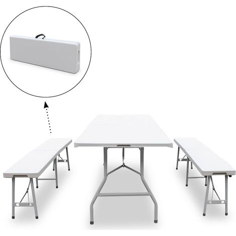 Bierbank Buffet Set Garnitur Garten Camping Bierzelt Bank Tisch Partytisch weiß (1/5)