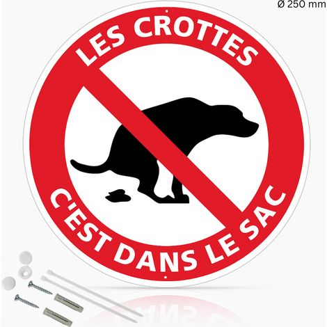 Les crottes c'est dans le sac panneau de signalisation rond en aluminium prépercé avec kit de fixation complet - Diamètre 250 mm
