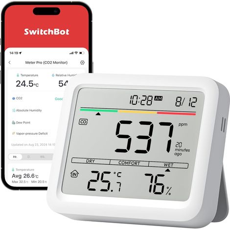 Détecteur de CO2, Station Meteo avec Alarme Thermomètre Connecté Application, Bluetooth Interieur Exterieur sans Fil (1/5)