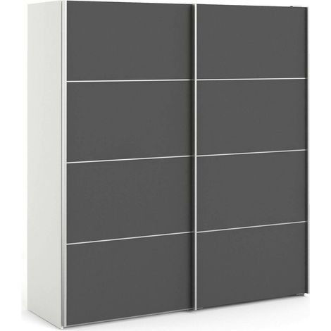 Dmora - Guardaroba 2 ante Arienne, Mobile camera da letto, Cabina armadio portabiti, Armadio appendiabiti, 182x64 h202 cm, Bianco e Grigio