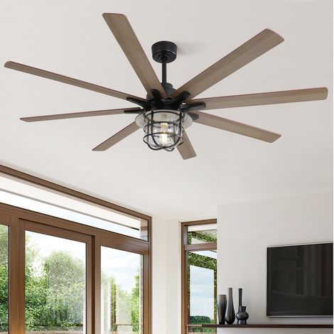 Ventilador de techo de 168 cm con bombilla E27, motor DC silencioso, 6 velocidades, reversible, color marrón. (1/5)