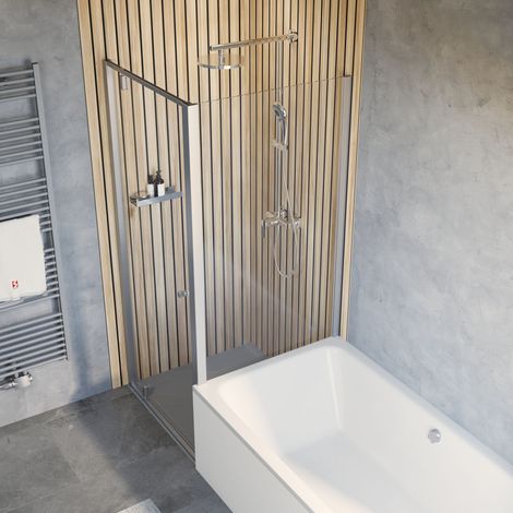 Schulte Duschkabine Drehtür inkl. verkürzte Seitenwand Trend 2.0, Glas: 6 mm Sicherheitsglas Klar Hell, Profil: Alu Natur, Größe: 90 x 90 x 200 cm