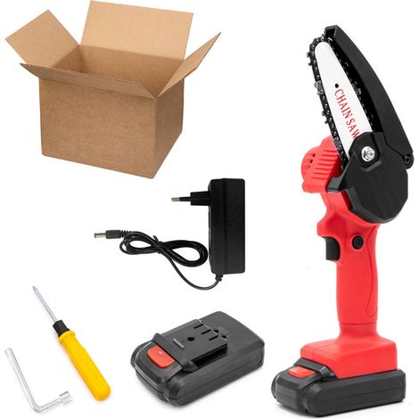 Scie à chaîne électrique portable rechargeable 220 V, mini-scie à chaîne sans fil pour fendre le bois, outil d'élagage à une main, avec 2 batteries au lithium pour la coupe des branches d'arbres de ja (1/2)
