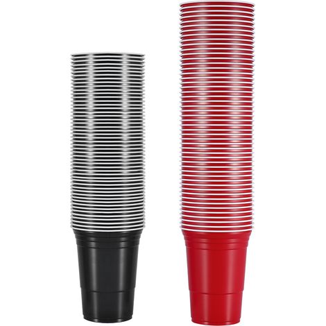 Set de bière-pong 50 gobelets rouges + 50 noirs pour jeu à boire, kit complet fête adulte (1/5)