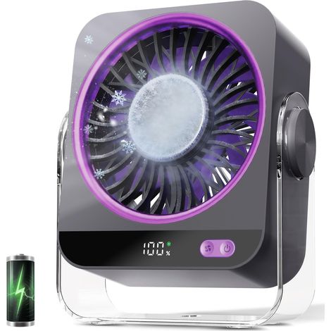 Ventilateur Silencieux Glace, 4000mAh Ventilateur Portable, Petit Ventilateur de Table Bureau, USB C Ventilateur Batterie, Mini Ventilo Pour Chambre Bureau Salon Exterieur Intérieur - Violet (1/4)
