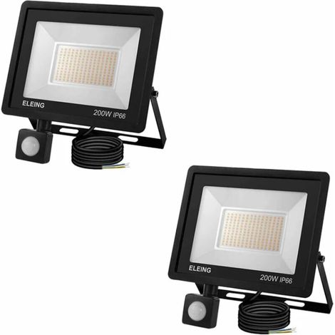 Projecteur extérieur à 2 LED de 200 W avec détecteur de mouvement, projecteur extérieur ultra-lumineux de 16 000 lumens, étanche IP66, éclairage extérieur blanc chaud 6 500 K. (1/5)