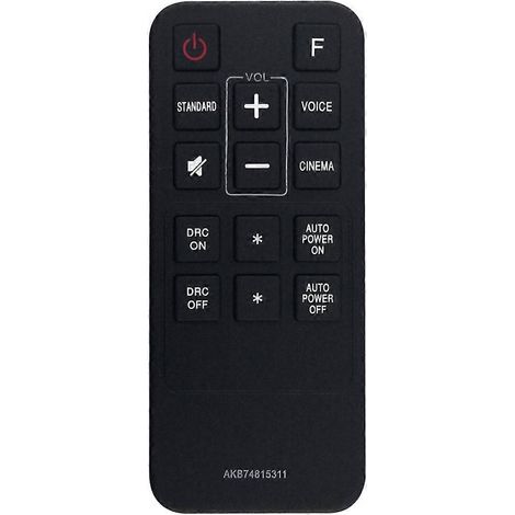 Télécommande de remplacement AKB74815311 pour barre de son LG (compatible avec les modèles AKB74815301, LAS260B, LAS160B, LAS453B, S45A1-D, SPH3B-W, LAC553B, LAS453 et LAS260B). (1/5)