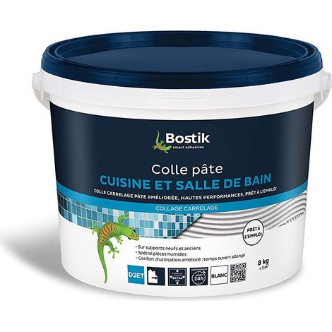 Bostik – Colle carrelage 8kg – Pour carreaux jusqu'à 33x33cm – Mur intérieur pièces humides – Sur plâtre, mortier, bois et carrelage standard (1/4)