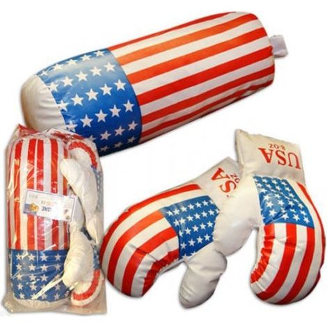 Kit De Guantes De Boxeo Para Niños Entrenamiento De Boxeo Con Saco Diseño Bandera Americana -