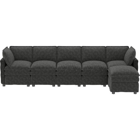 Canapé modulaire XXL 6 places en chenille avec fonction lit et ottomane mobile, gris (1/5)