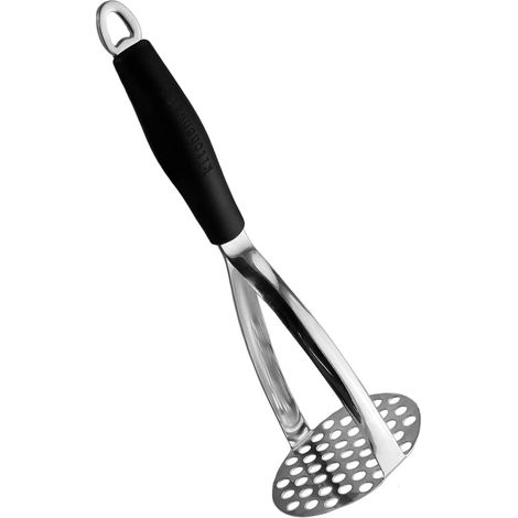 Machacador de patatas/machacador de verduras de acero inoxidable - pelador/prensa de patatas para obtener una pulpa de patata delicada con mango de goma. (1/5)