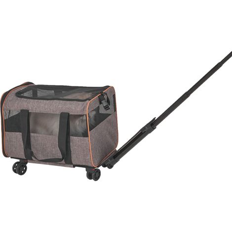 Sac de transport pour chien à roulettes, agréé avion, poignée télescopique et bandoulière, pour animaux jusqu'à 10 kg, avec bol pliable, gris. (1/5)