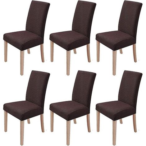 Stretch chair cover, set of 6 removable and washable chair covers for modern dining room, office, banquet, wedding party, stretch chair cover (dark brown) (1/5)