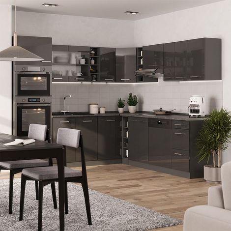 Cuisine en angle R-Line, Anthracite Haute brillance/Anthracite, 247 x 237 cm, PT Anthracite, Vicco