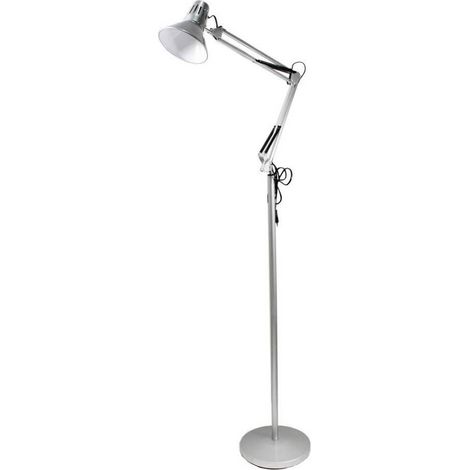 Trade Shop - Stehende Lampe einstellbares Arm Leselicht in Metall E27 D15 - Silber (1/2)
