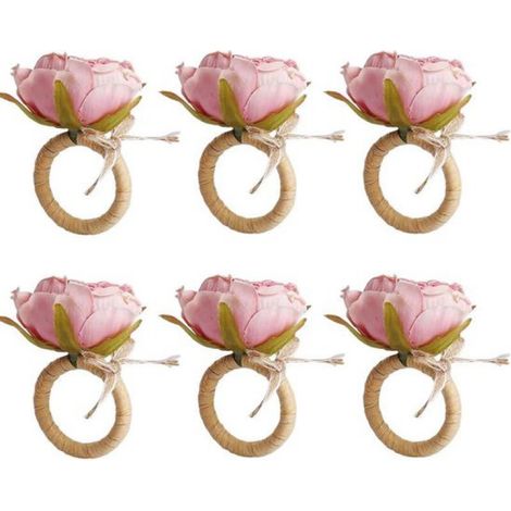 8 handgefertigte, rosa Serviettenringe mit Blumenmuster zur Tischdekoration (1/4)