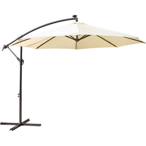 Neo Cream 3M Garden Banana Outdoor Waterproof Freestanding Parasol LED Lights Hanging Cantilever Umbrella Sun Shade with Crank Handle Cross Base (1/5)