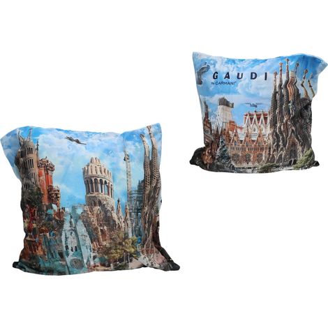 Carmani, ein Kissen mit Füllung und Reißverschluss – ein Motiv, das von den Gemälden von A. Gaudí inspiriert ist. (1/3)