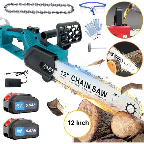 Motoseghe elettriche, senza fili 12 pollici, motore brushless da 650 W, motosega a mano senza fili da 18 V con 2 batterie da 5,5 Ah + caricabatterie, 2 catene,compatibile con batteria Makita