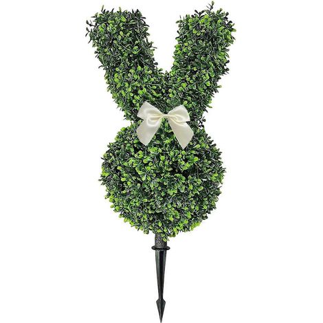 Stück Osterhasen-Topiary, 60 cm künstlicher Hasen-Gemüsestecker mit weißer Schleife – wetterfeste Osterdekoration für Veranda, Garten und Terrasse