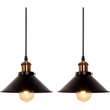 Lot de 2 luminaires suspendus style industriel rétro en fer noir, idéaux pour cuisine, bar ou balcon (1/5)