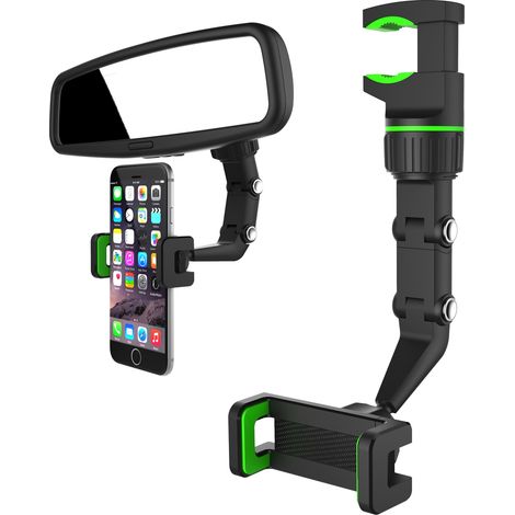 Supporto regolabile per smartphone da specchietto retrovisore auto, colore verde (1/5)