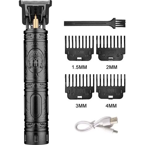 (Style A, Noir 1) Tondeuse à cheveux rechargeable pour barbiers, en métal, avec une autonomie allant jusqu'à 50 minutes. (1/5)