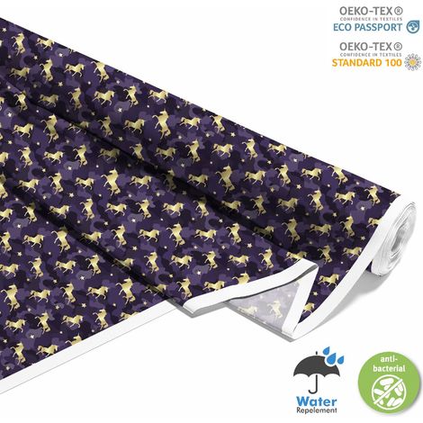 TISSUS DÉCORATIFS D'EXTÉRIEUR OXFORD - Motif licorne sur fond violet (1/5)