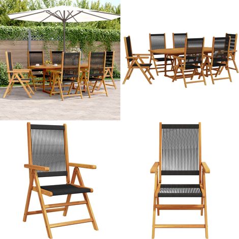 Ensemble à Manger de jardin 7pcs noir polypropylène bois massif - Meubles De Jardin - Salon De Jardin - Set De Jardin - Mobilier Extérieur - Table De Jardin Extensible - Home & Living (1/5)