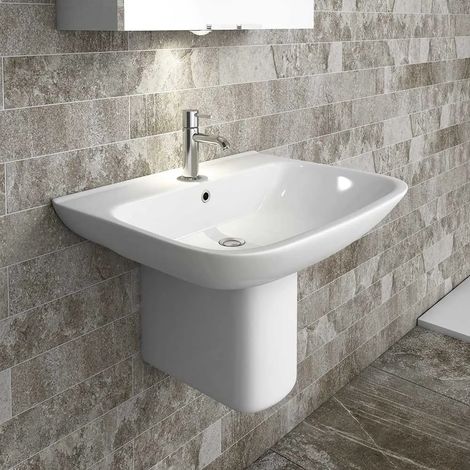 Lavabo sospeso 65 cm con semicolonna in ceramica bianco lucido (1/2)