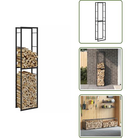 The Living Store Brennholzregal Schwarz 50x30x209 cm Stahl - Brennholz aufbewahren (1/5)