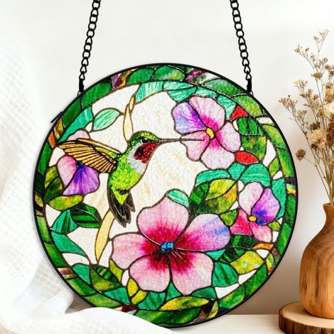 Suspension vitrail colibri attrape-soleil 25 cm décoration fenêtre oiseau cadeau femme (1/5)