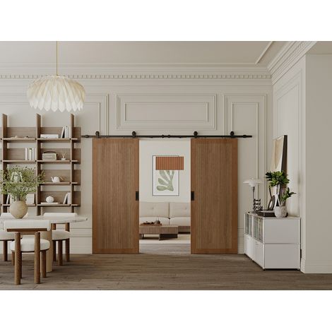 Porta scorrevole doppia con sistema esterno muro 2 x H205 x L63 cm in MDF e Legno Naturale scuro - SANDORA (1/2)