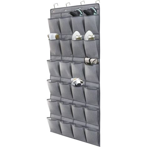 Range-chaussures à suspendre sur la porte 24 Poches, Stockage de Chaussures, Pliable Collection de Chaussures Sac de Rangement Organisateur avec Crochets, Gris en Lin, (1/4)