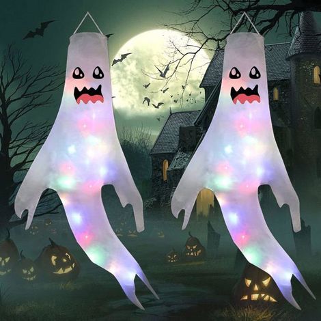 Deco Halloween Fantôme Suspendu d'halloween, Fantômes Suspendues avec Lumières LED pour la Décoration Extérieure, Accessoires (1/5)