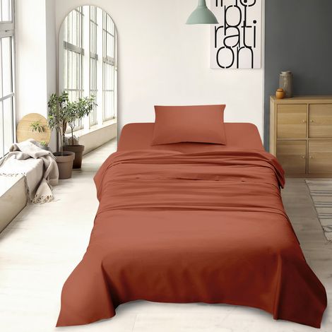 Set Lenzuola 100% Cotone Di Flanella Completo Letto Made In Italy Anti-Pilling Tinta Unita Lenzuolo Sopra Sotto Federe Terra - Piazza e mezza